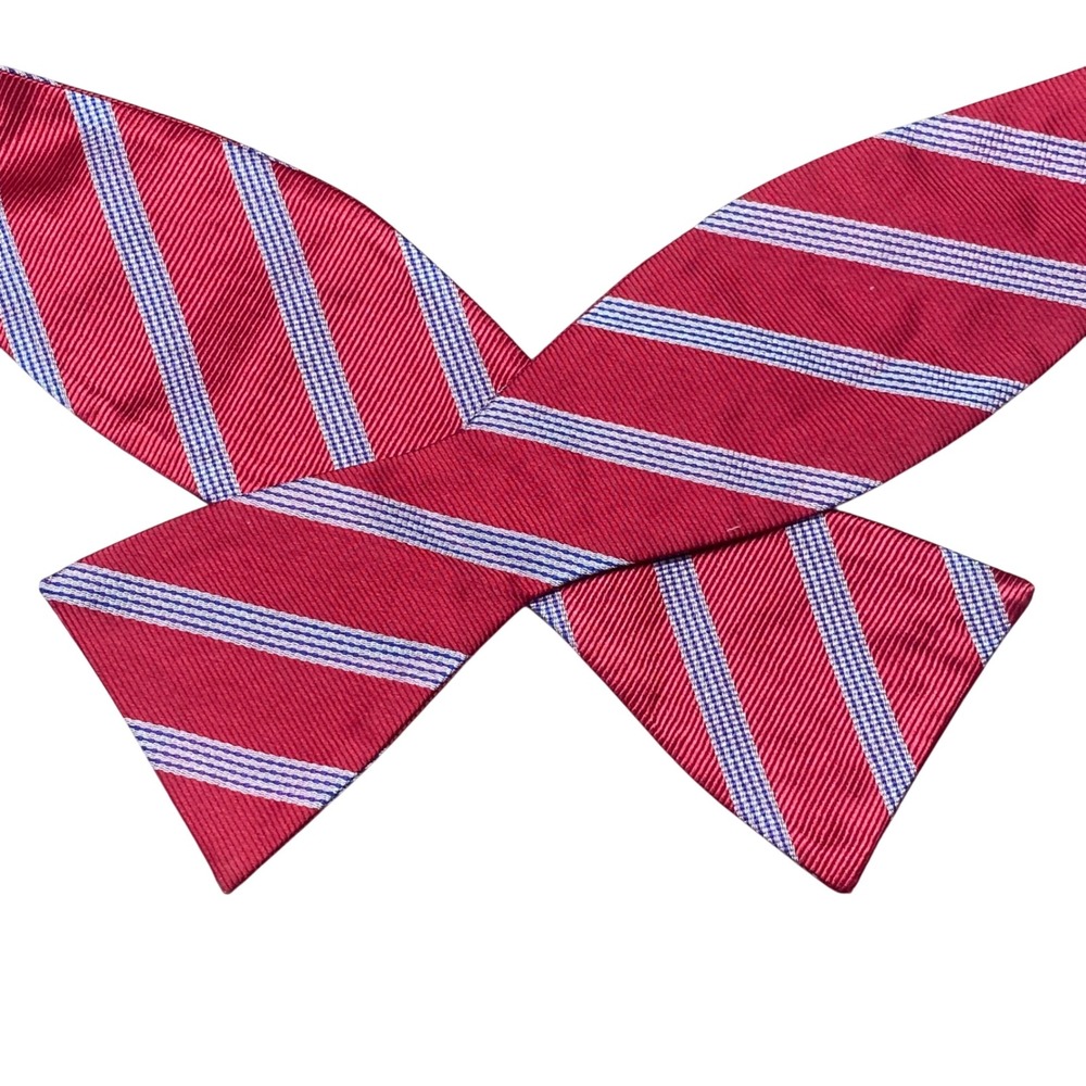 Esquire Mens Red Blue White Striped Silk Self-Tie Bow Tie Formal Preppy 2‎ Inch